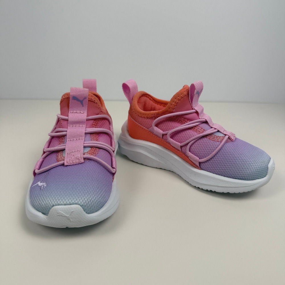 Puma On4all Sunset Sky Ombre Sporty Kids Slip On Sneakers Pink Purple Mesh 7C